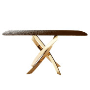 82334 Modrest Pyrite - Modern Brown Glass + Rosegold Rectangular Dining Table By VIG Furniture