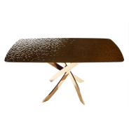 82334 Modrest Pyrite - Modern Brown Glass + Rosegold Rectangular Dining Table By VIG Furniture