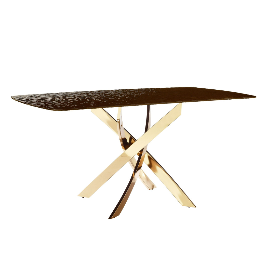 82334 Modrest Pyrite - Modern Brown Glass + Rosegold Rectangular Dining Table By VIG Furniture