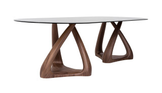 81692 Modrest Christy - Mid-Century Modern Grey Glass + Walnut Oval Dining Table By VIG Furniture