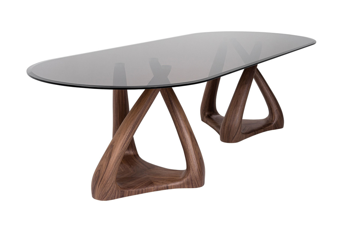 81692 Modrest Christy - Mid-Century Modern Grey Glass + Walnut Oval Dining Table By VIG Furniture