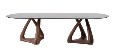 81692 Modrest Christy - Mid-Century Modern Grey Glass + Walnut Oval Dining Table By VIG Furniture