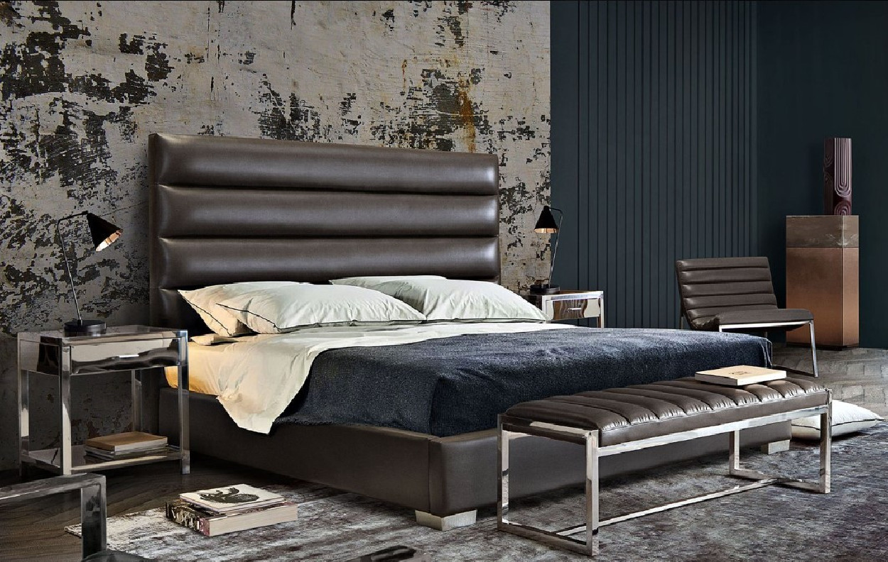 Bardot Grey PU Queen Bed By Diamond Sofa
