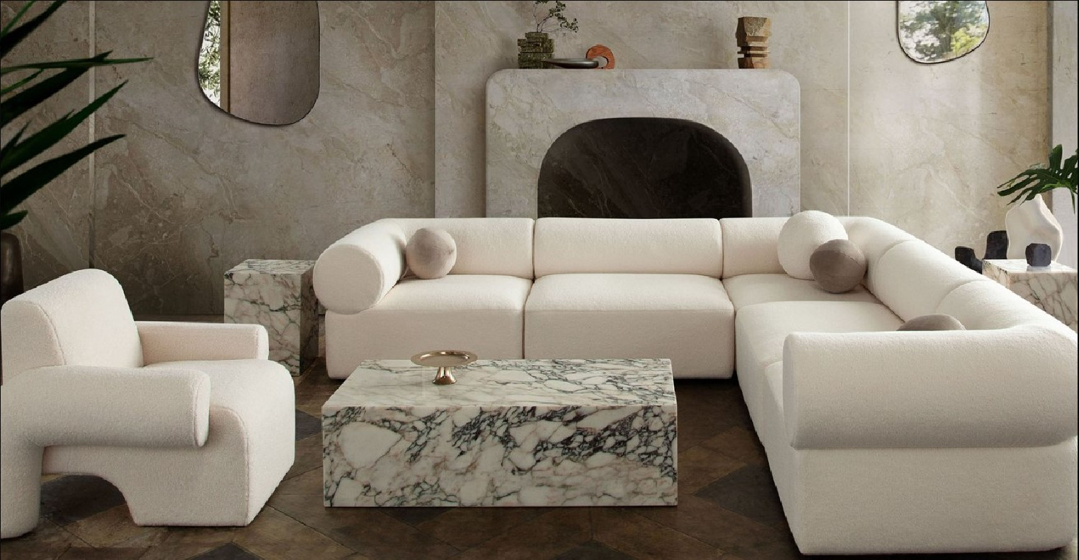 Zia Collection 5PC Contemporary and modern Modular Sectional in Ivory Sherpa Fabric by Diamond Sofa