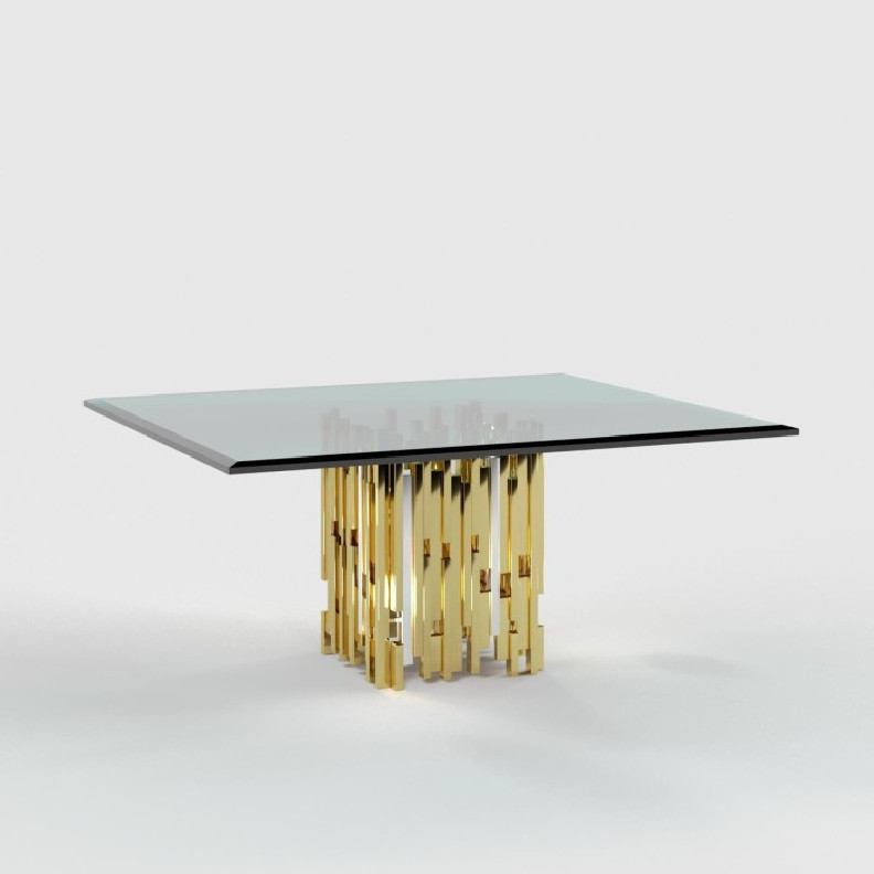 Illusion Square Dining Table Square Base | Gold – Silver By Roberto Grassie. 04-247SQ-TGSS-SS