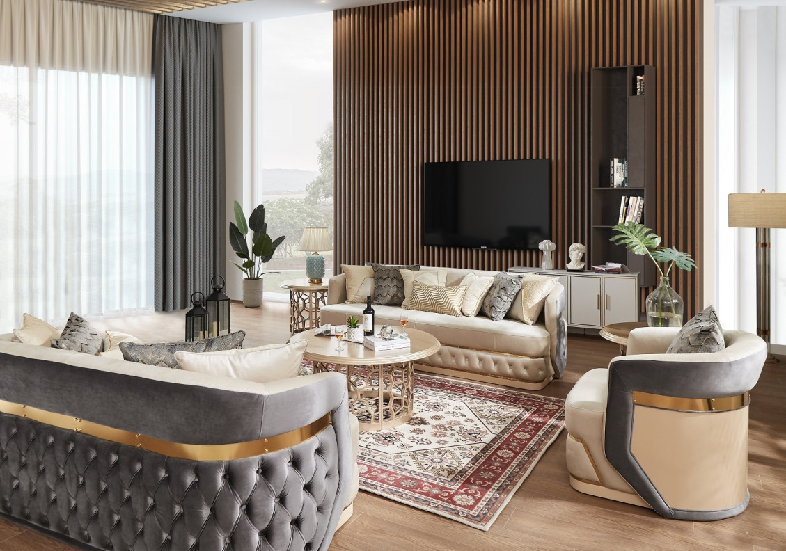 HD 9008 2PC Sofa & Loveseat Art Deco Style By Homey Design
