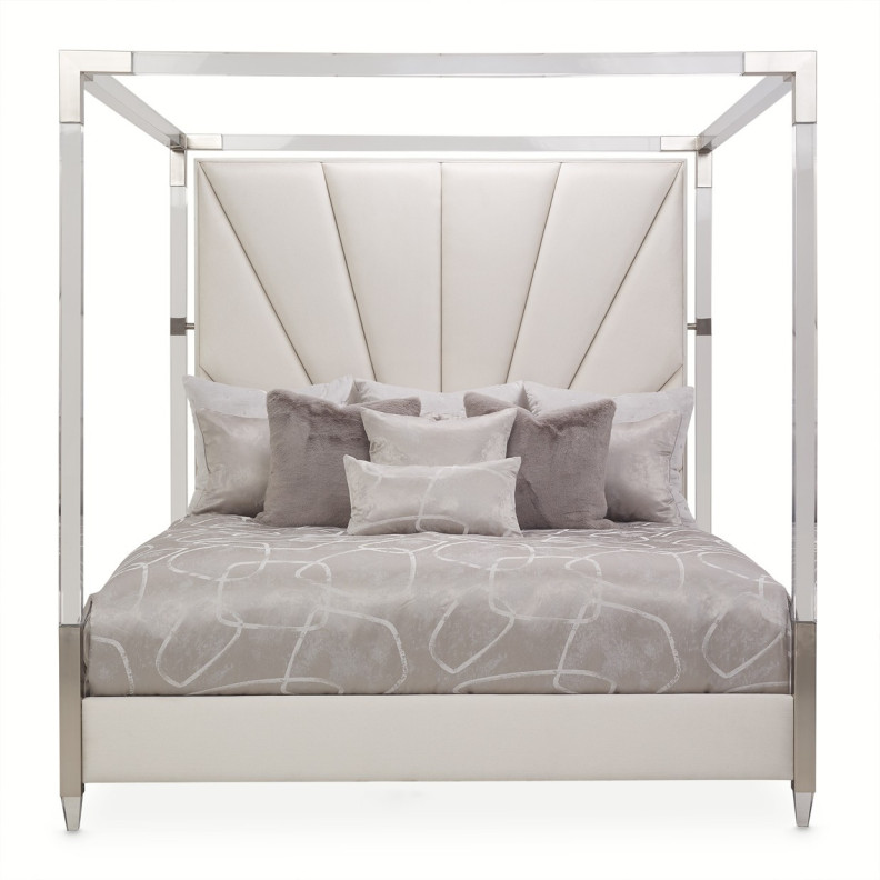 Eastern King Canopy Channel-Tufted Bed (4 pc) Penthouse Collection By Michael Amini