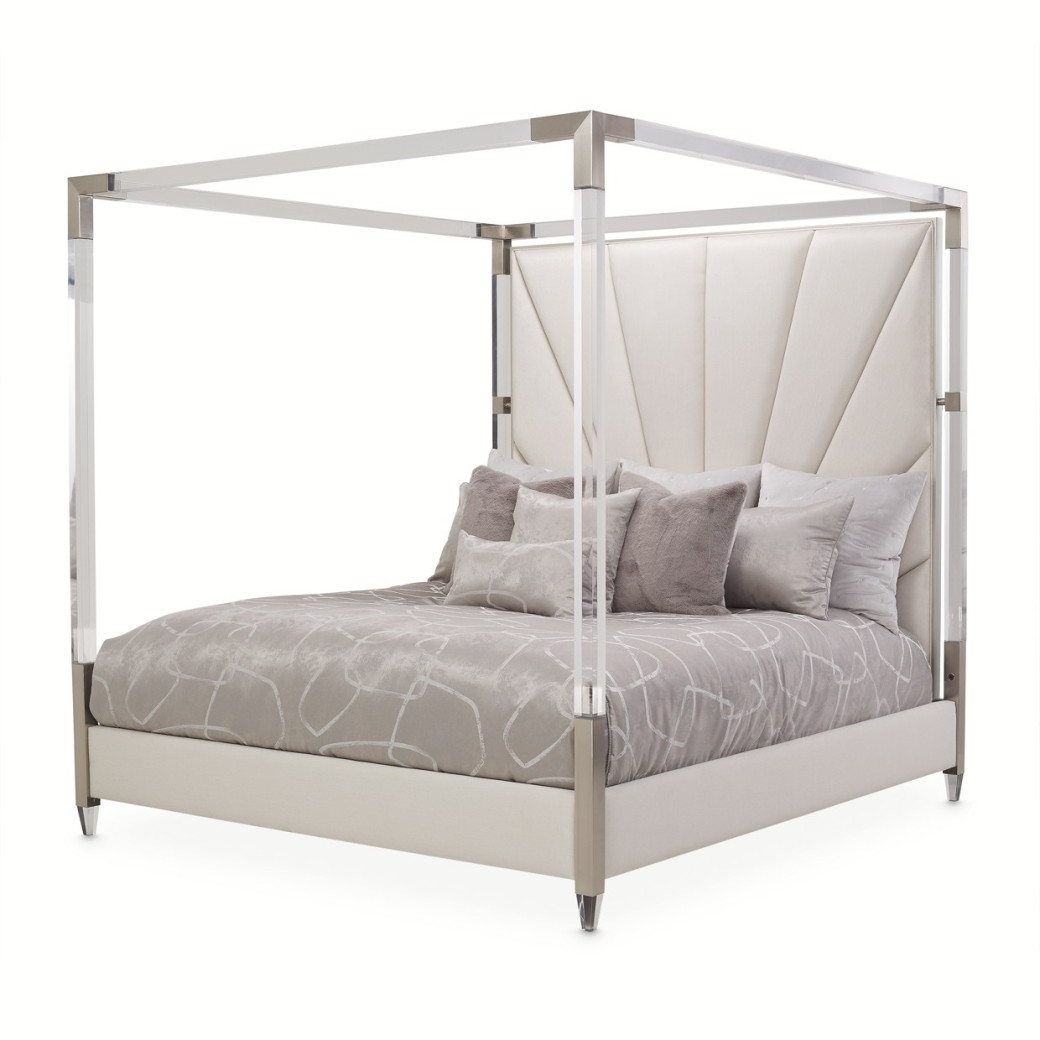 Eastern King Canopy Channel-Tufted Bed (4 pc) Penthouse Collection By Michael Amini