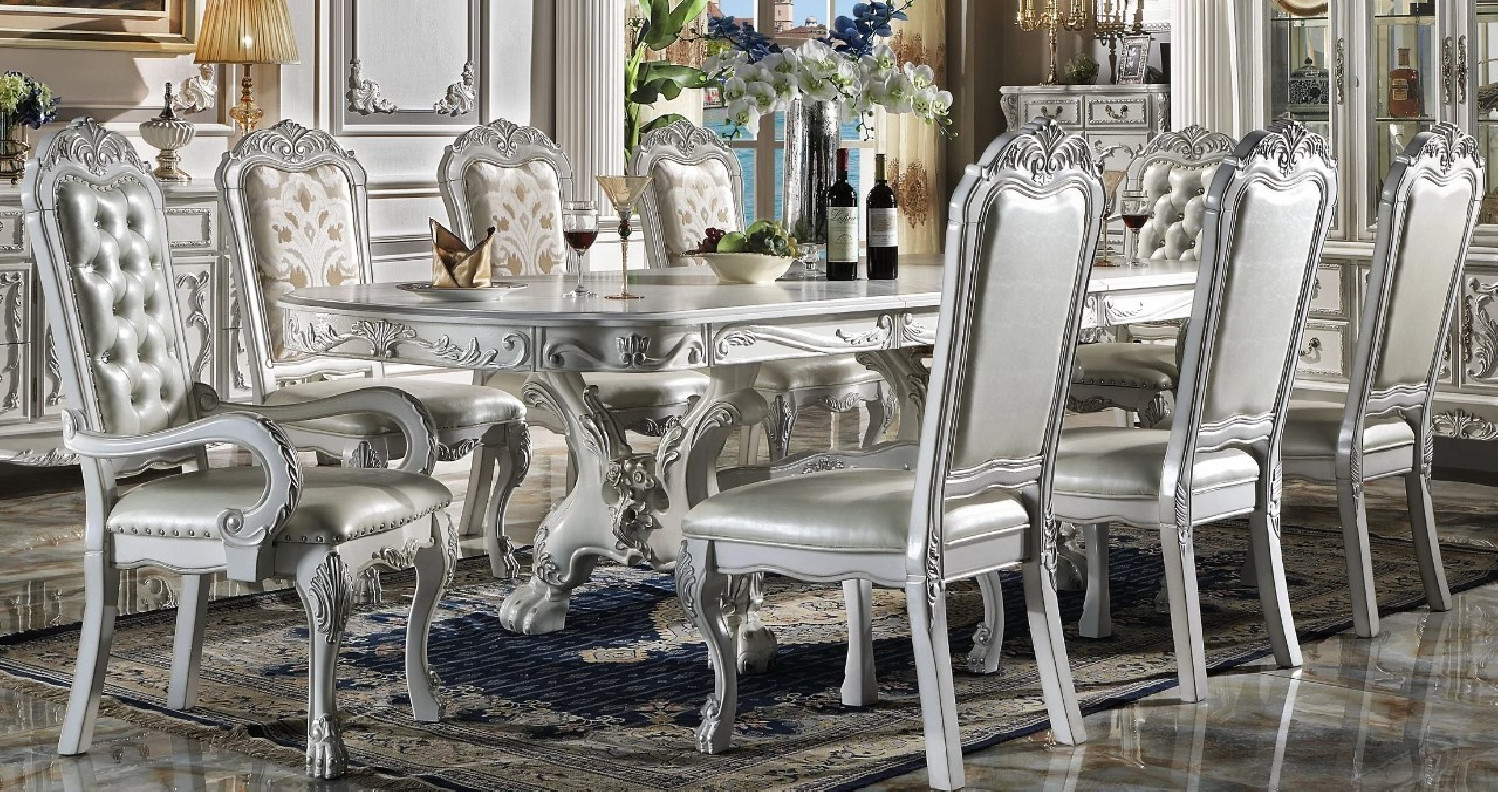 DN01695 7PC Dining Set Bone White Dresden Collection By Acme Furniture