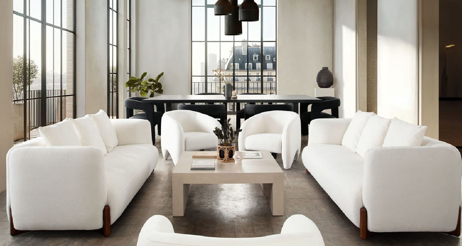 Link Collection Sofa Modern & Clean Design in Ivory Fabric By Diamond Sofa