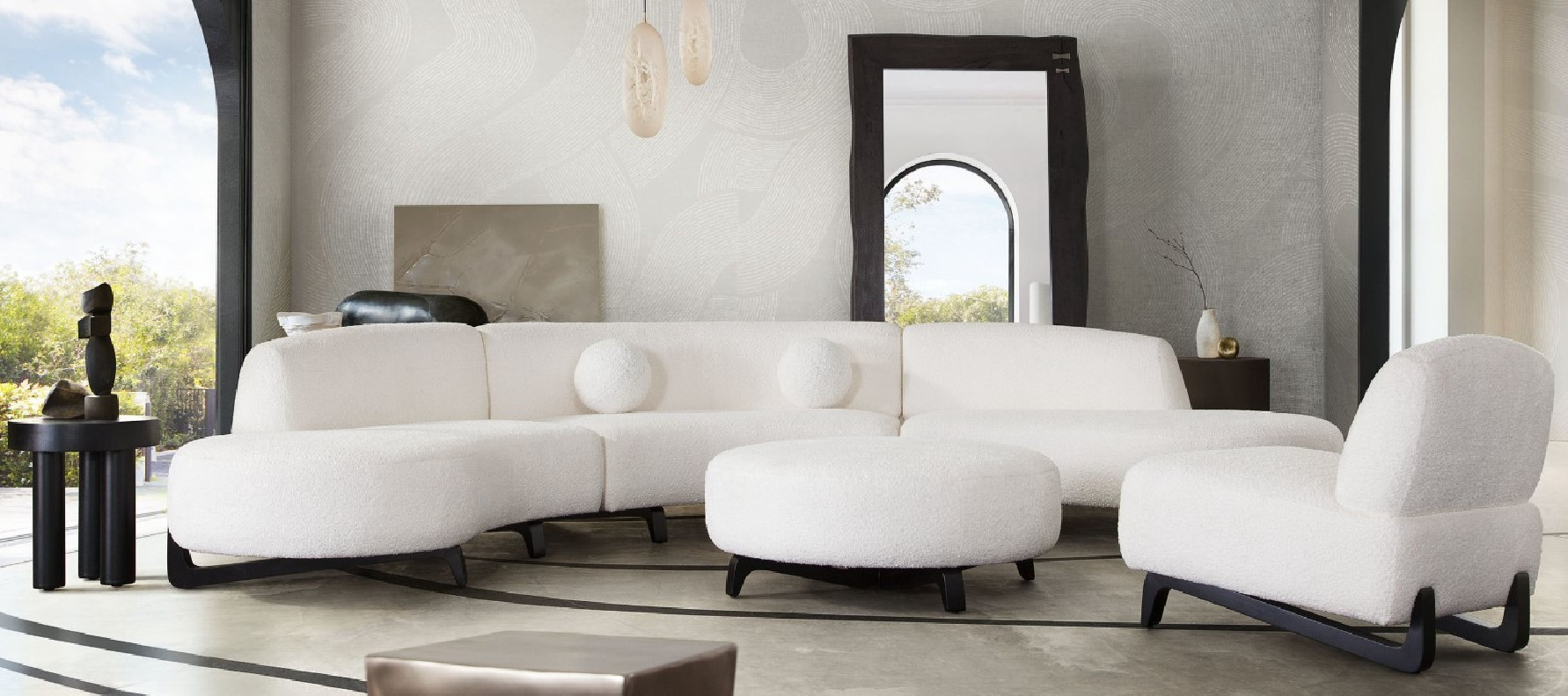 Vesper Collection 3PC Sectional Modern & Clean Design in Faux White Shearling By Diamond Sofa