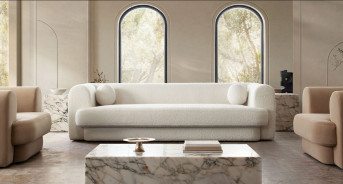 Form Collection contemporary and modern Sofa in Ivory Boucle by Diamond Sofa
