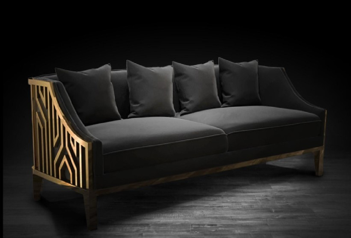 Marilyn Titanium Modern & Luxury Gold Sofa Set in Black by Roberto Grassie