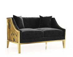 Marilyn Titanium Modern & Luxury Gold Sofa Set in Black by Roberto Grassie