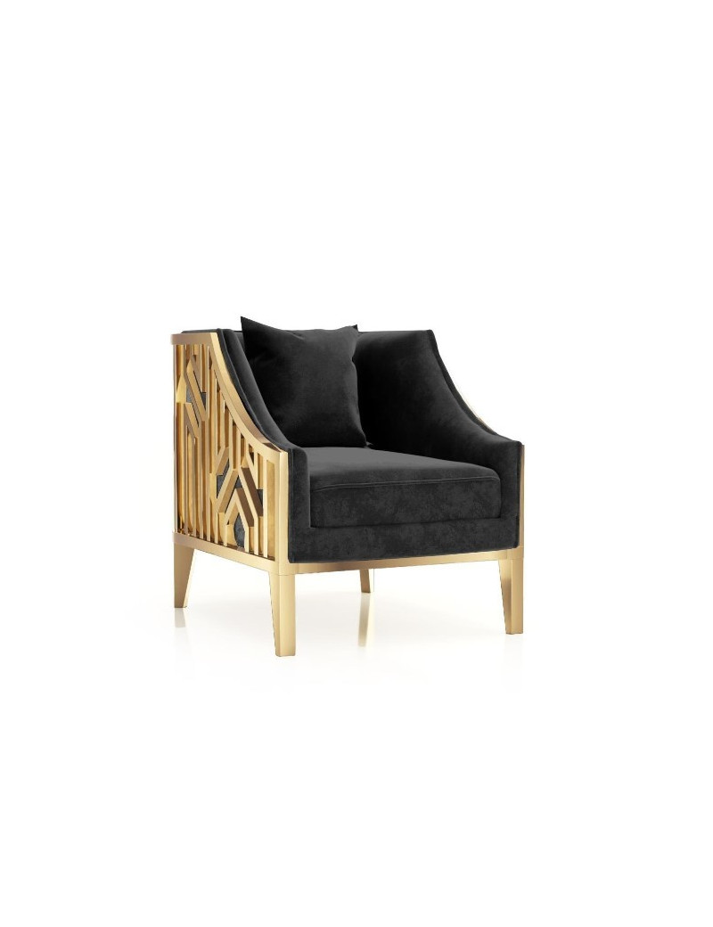 Marilyn Titanium Modern & Luxury Gold Sofa Set in Black by Roberto Grassie