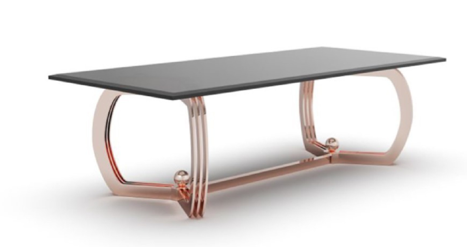 Regency Rectagular Luxury & Modern Dining Table With Glass Top | Rose Gold by Roberto Grassie