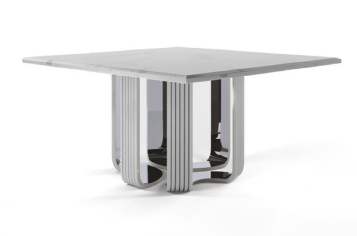 Palermo Square Luxury & Modern Dining Table White Coffee SS Marble Top by Roberto Grassie