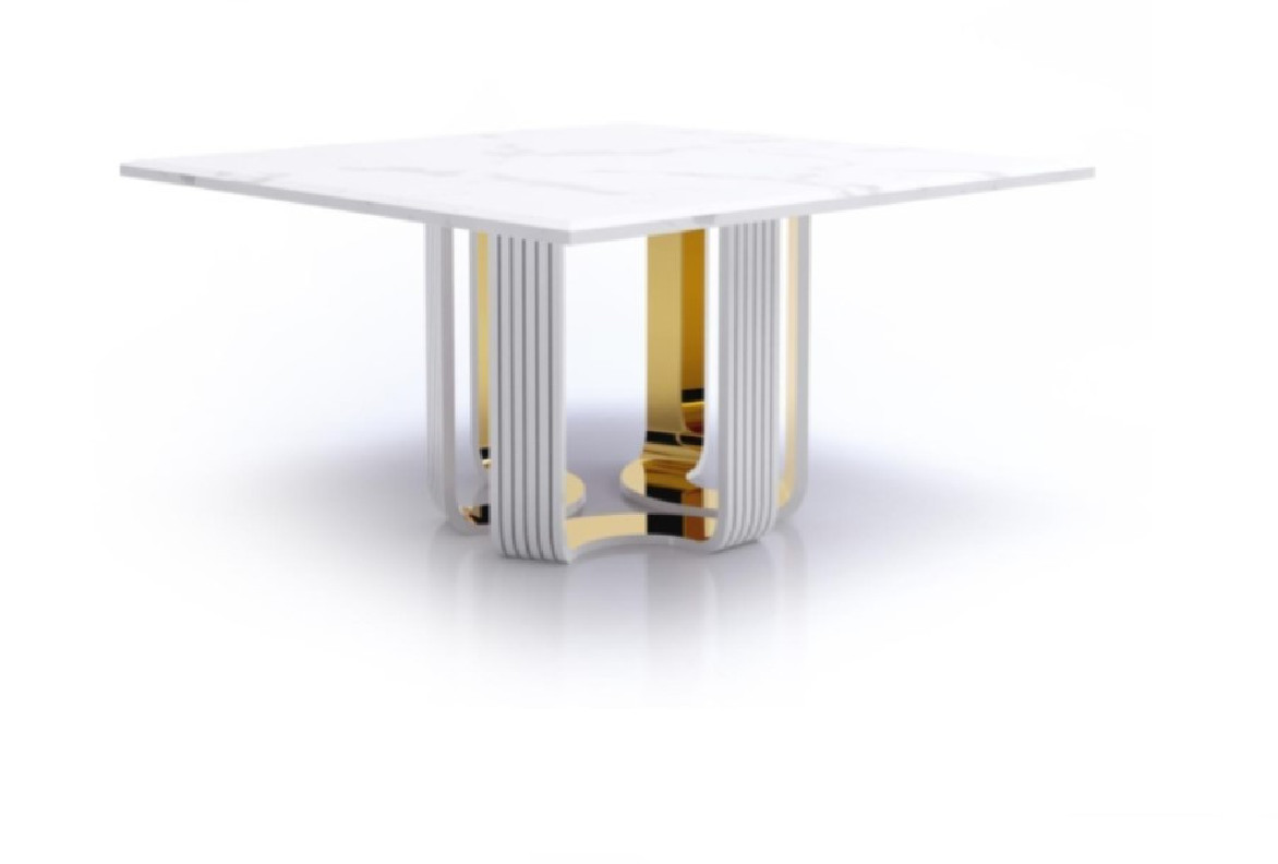 Palermo Square Luxury & Modern Dining Table White Titanium Gold Marble Top by Roberto Grassie