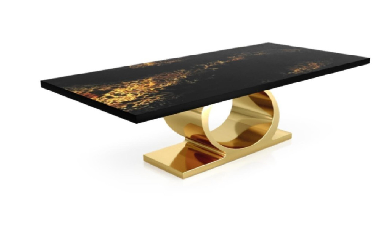 Onyx Luxury & Modern Titanium Gold Art Top Large Dining Table by Roberto Grassie