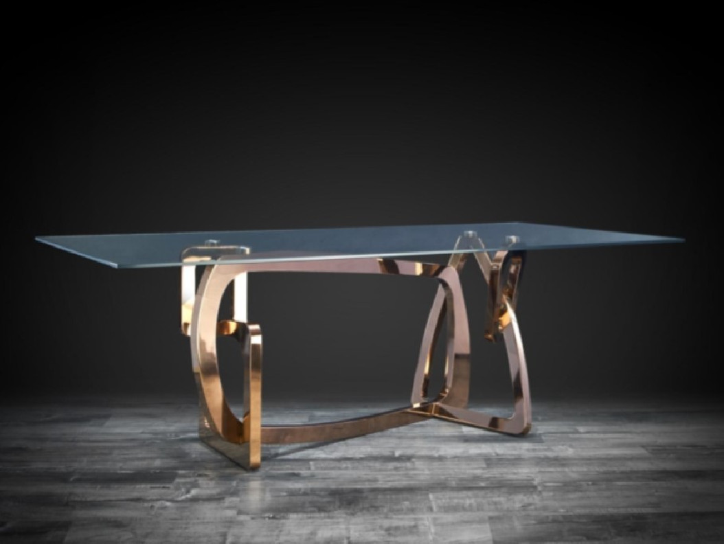Flow Luxury & Modern Glass Top Dining Table | Rose Gold by Roberto Grassie