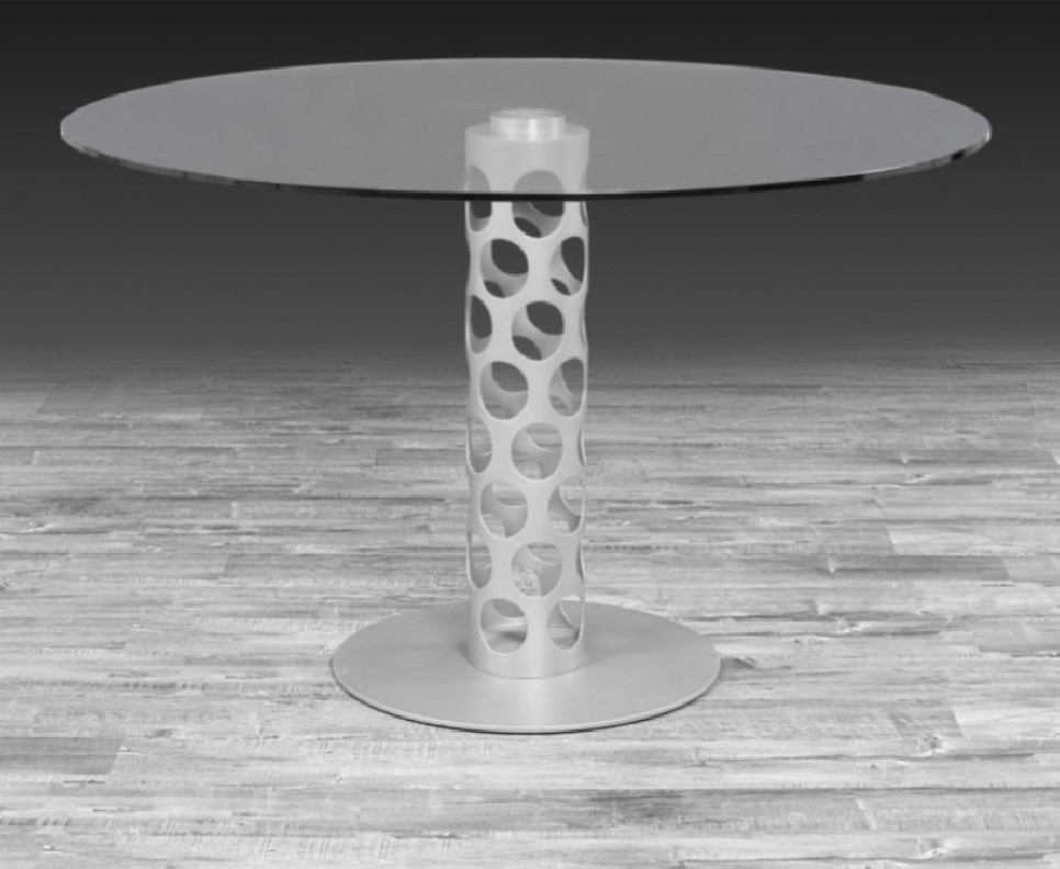 Levine Luxury & Modern Glass Top Round Dining Table | Br Silver by Roberto Grassie
