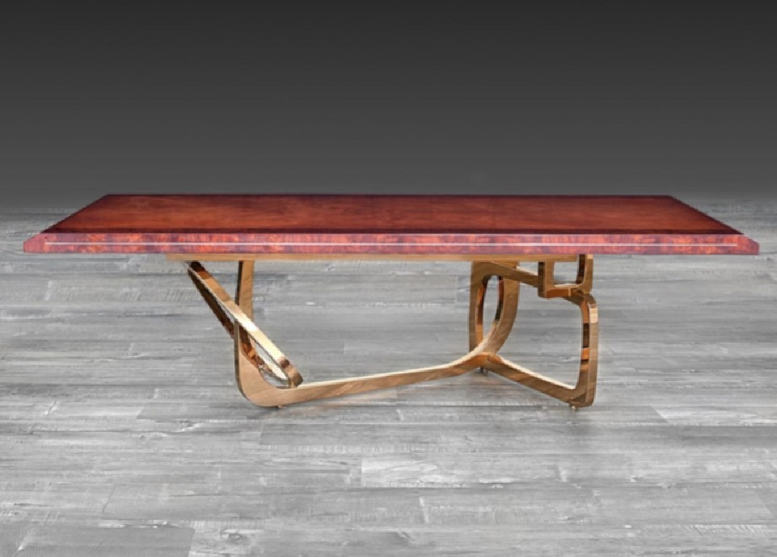 Flow Luxury & Modern Brown Maple Top Dining Table | Rose Gold by Roberto Grassie