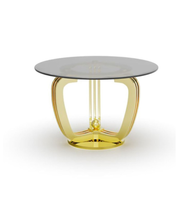 Regency Round Luxury & Modern Dining Table With Glass Top | Titanium Gold by Roberto Grassie