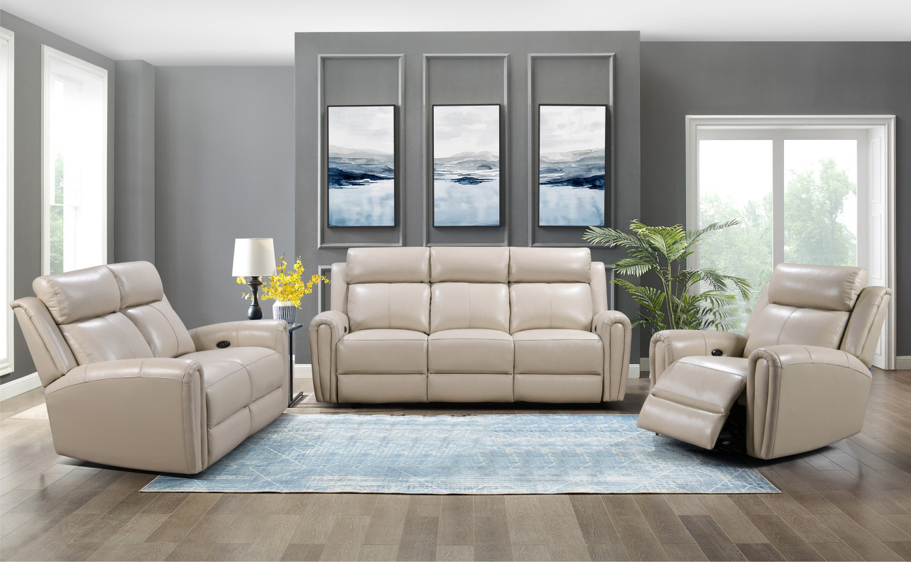 E3215 Royce Jonathan Cream Power Reclining Sofas by Leather Italia USA