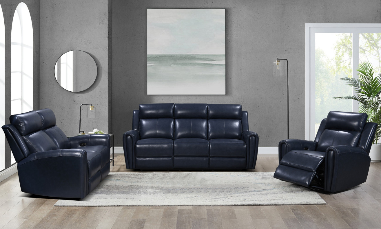 E3215 Royce Jonathan Blue Power Reclining Sofas by Leather Italia USA