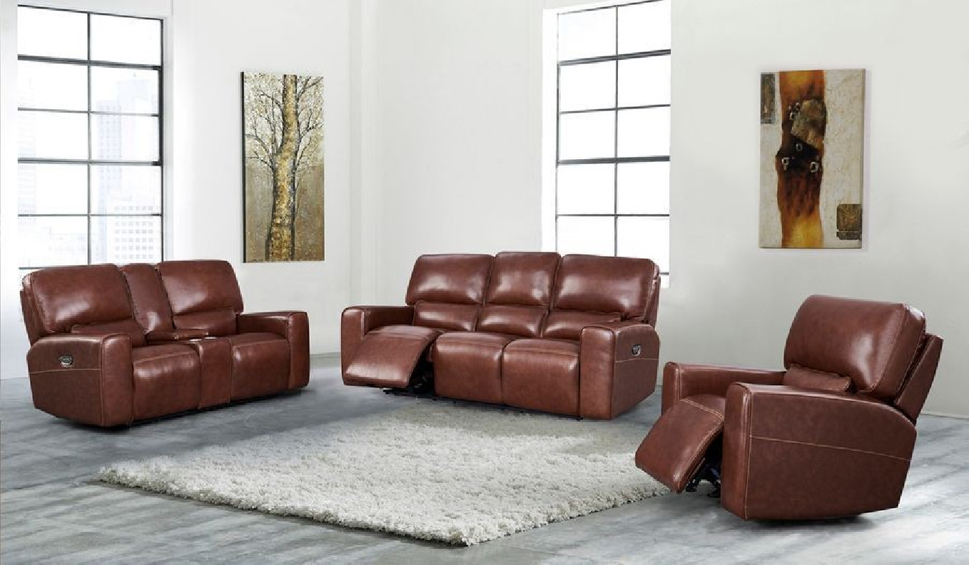 Georgetowne Broadway Sofa & Loveseat Brown Leather Power Reclining by Leather Italia USA