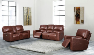 Georgetowne Broadway Sofa & Loveseat Brown Leather Power Reclining by Leather Italia USA