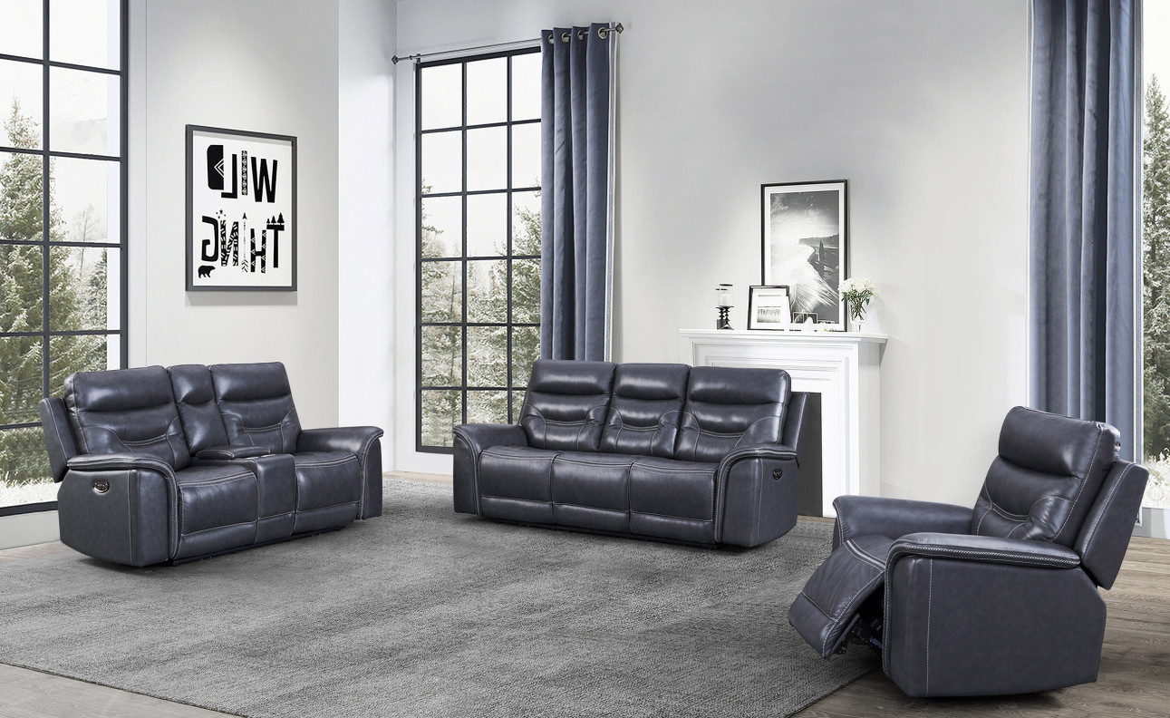 Georgetowne Bullard Power Reclining with Adjustable Headrest Gray Leather by Leather Italia USA