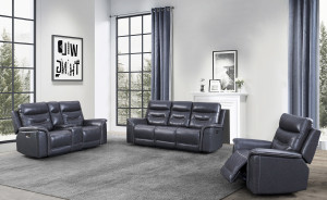 Georgetowne Bullard Power Reclining with Adjustable Headrest Gray Leather by Leather Italia USA