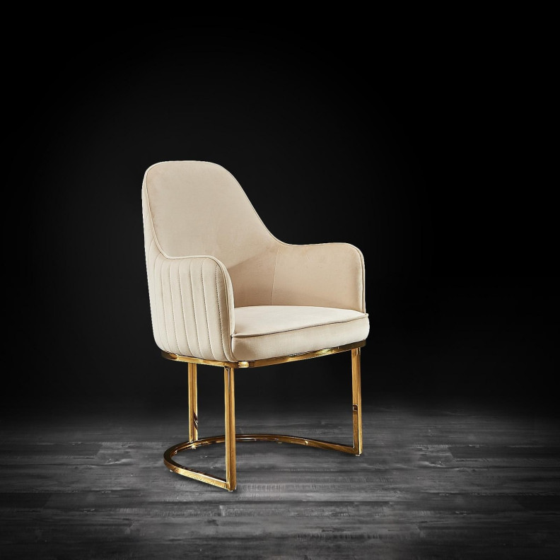 Andria Luxury & Modern Titanium Gold Dining Chair beige Velvet by Roberto Grassie