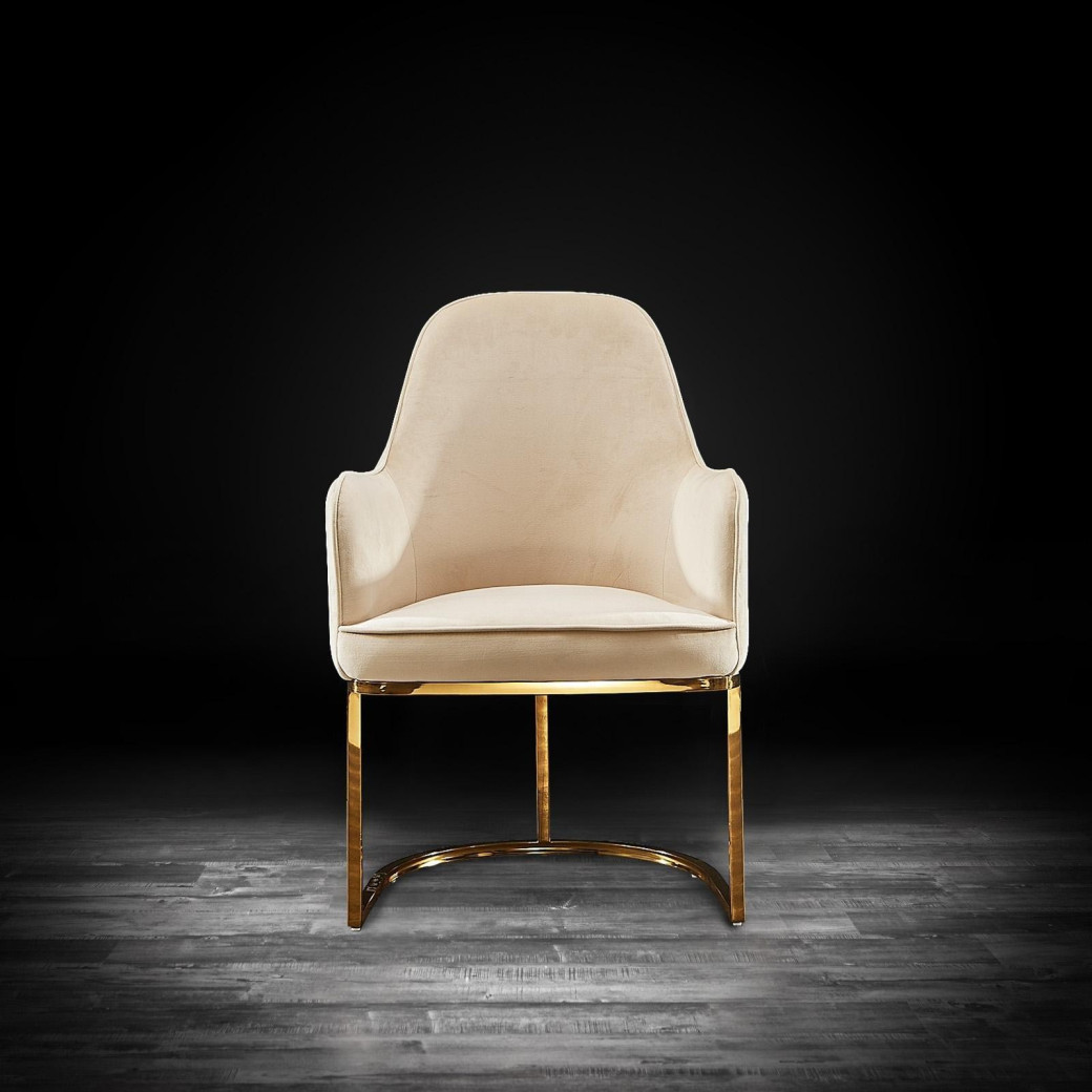 Andria Luxury & Modern Titanium Gold Dining Chair beige Velvet by Roberto Grassie