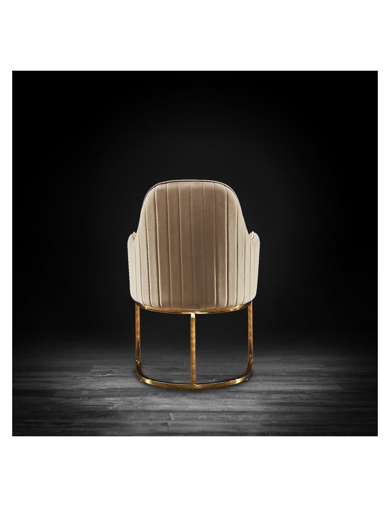 Andria Luxury & Modern Titanium Gold Dining Chair Taupe Velvet by Roberto Grassie
