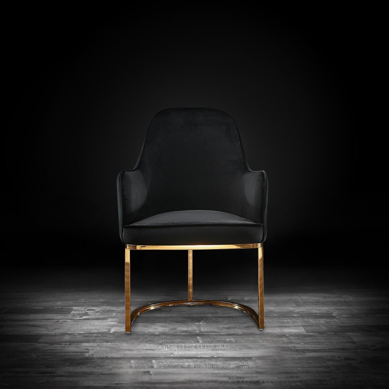 Andria Luxury & Modern Titanium Gold Dining Chair Black Velvet by Roberto Grassie