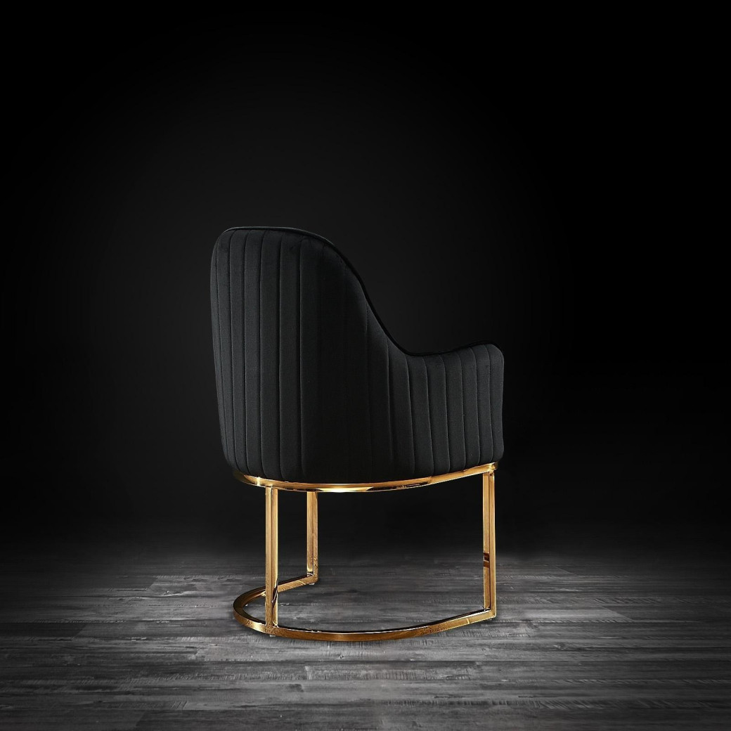 Andria Luxury & Modern Titanium Gold Dining Chair Black Velvet by Roberto Grassie