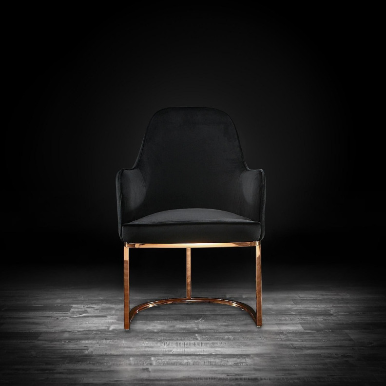 Andria Luxury & Modern Rose Gold Dining Chair Black Velvet by Roberto Grassie