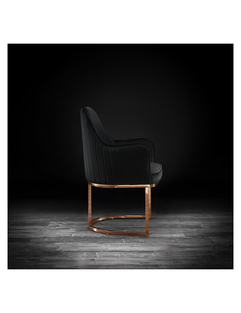 Andria Luxury & Modern Rose Gold Dining Chair Black Velvet by Roberto Grassie