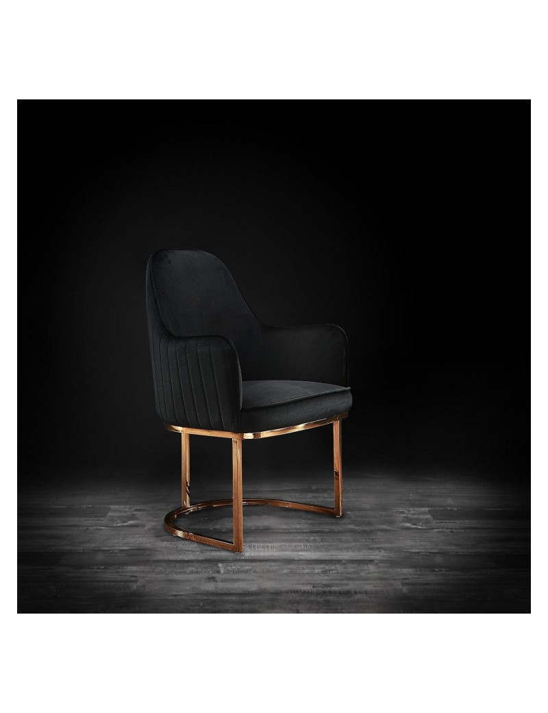 Andria Luxury & Modern Rose Gold Dining Chair Black Velvet by Roberto Grassie