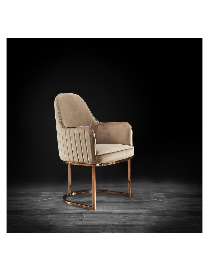 Andria Luxury & Modern Titanium Gold Dining Chair Taupe Velvet by Roberto Grassie