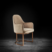 Andria Luxury & Modern Titanium Gold Dining Chair Taupe Velvet by Roberto Grassie