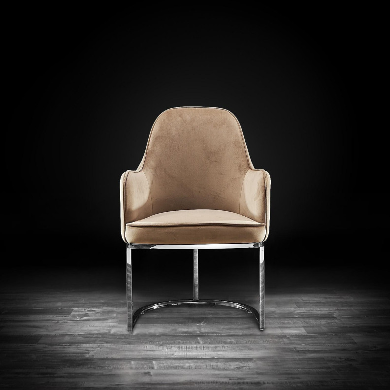 Andria Luxury & Modern Silver Dining Chair Raupe Velvet by Roberto Grassie
