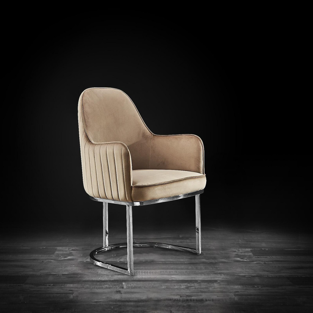 Andria Luxury & Modern Silver Dining Chair Raupe Velvet by Roberto Grassie