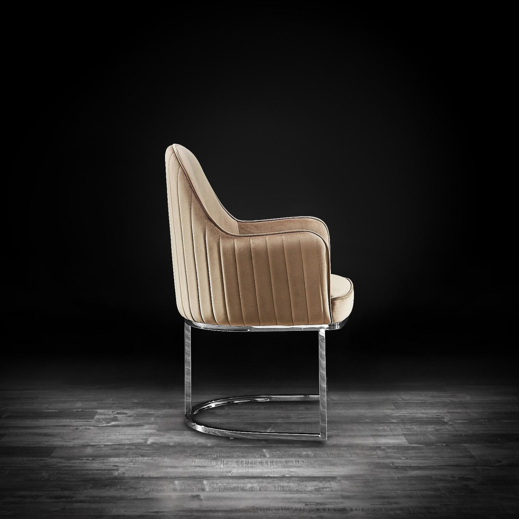 Andria Luxury & Modern Silver Dining Chair Raupe Velvet by Roberto Grassie