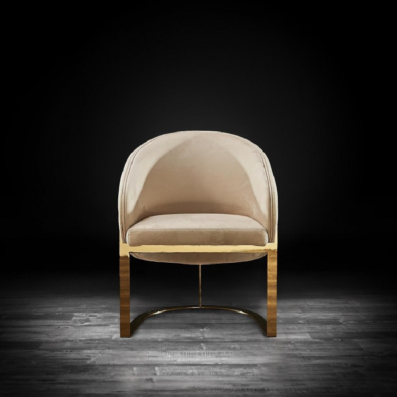 Florence Luxury & Modern Titanium Champagne Gold Dining Chair Beige Velvet by Roberto Grassie