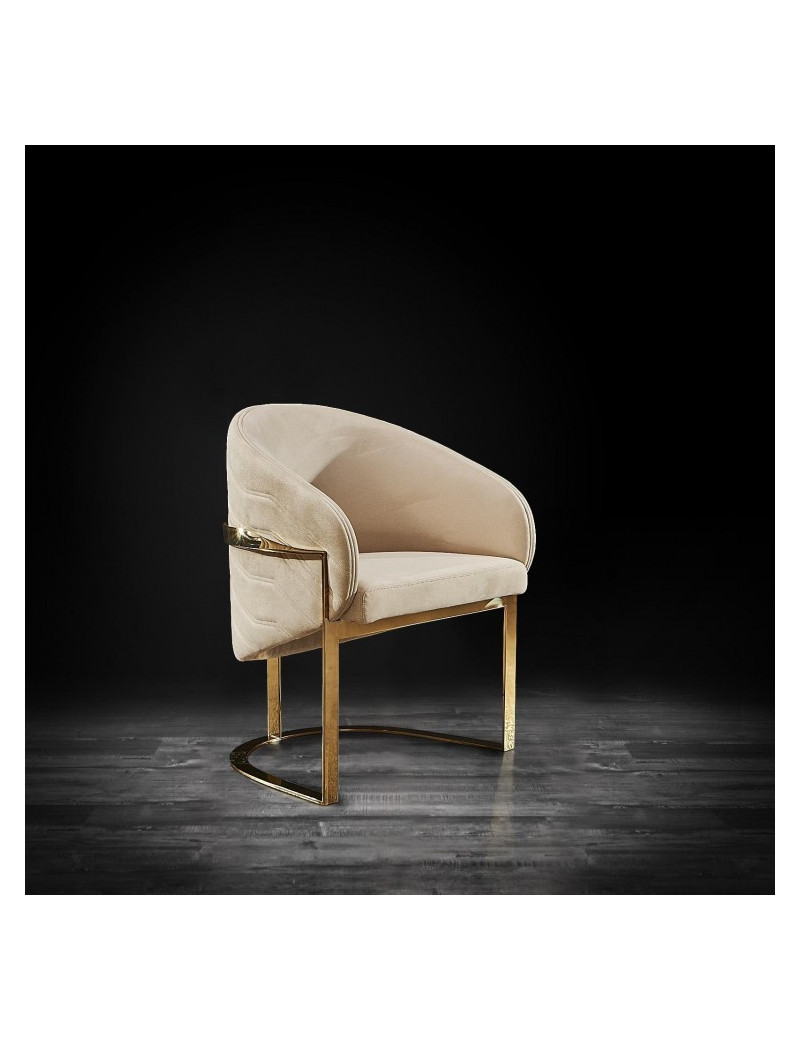 Florence Luxury & Modern Titanium Champagne Gold Dining Chair Beige Velvet by Roberto Grassie
