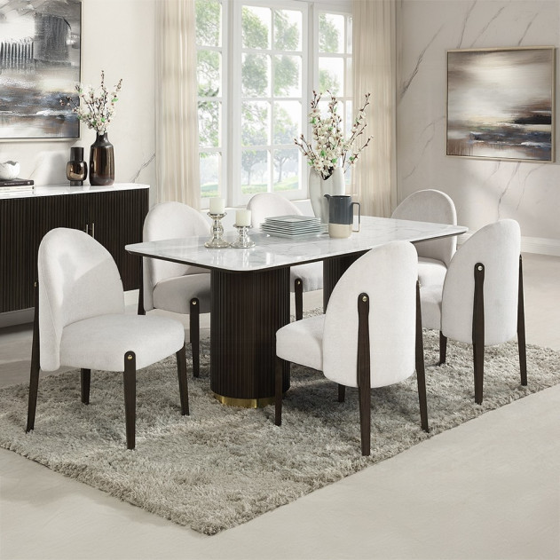 DN03940 7PC Dining set with marble Top Clayten Collection Mid-Century Style by Acme Furniture