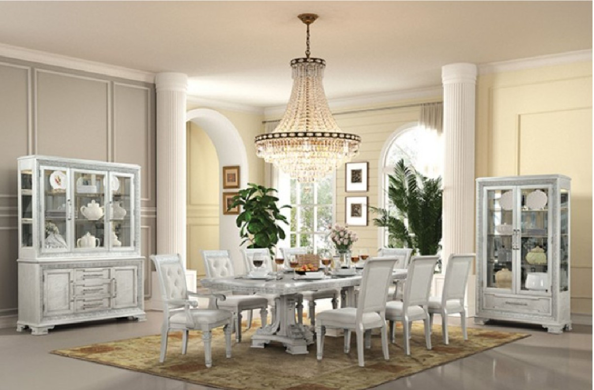 FM31000WH-T 7PC Dining Set Traditional Style Creamy White Finish Stella Mia Collection By Furniture of America